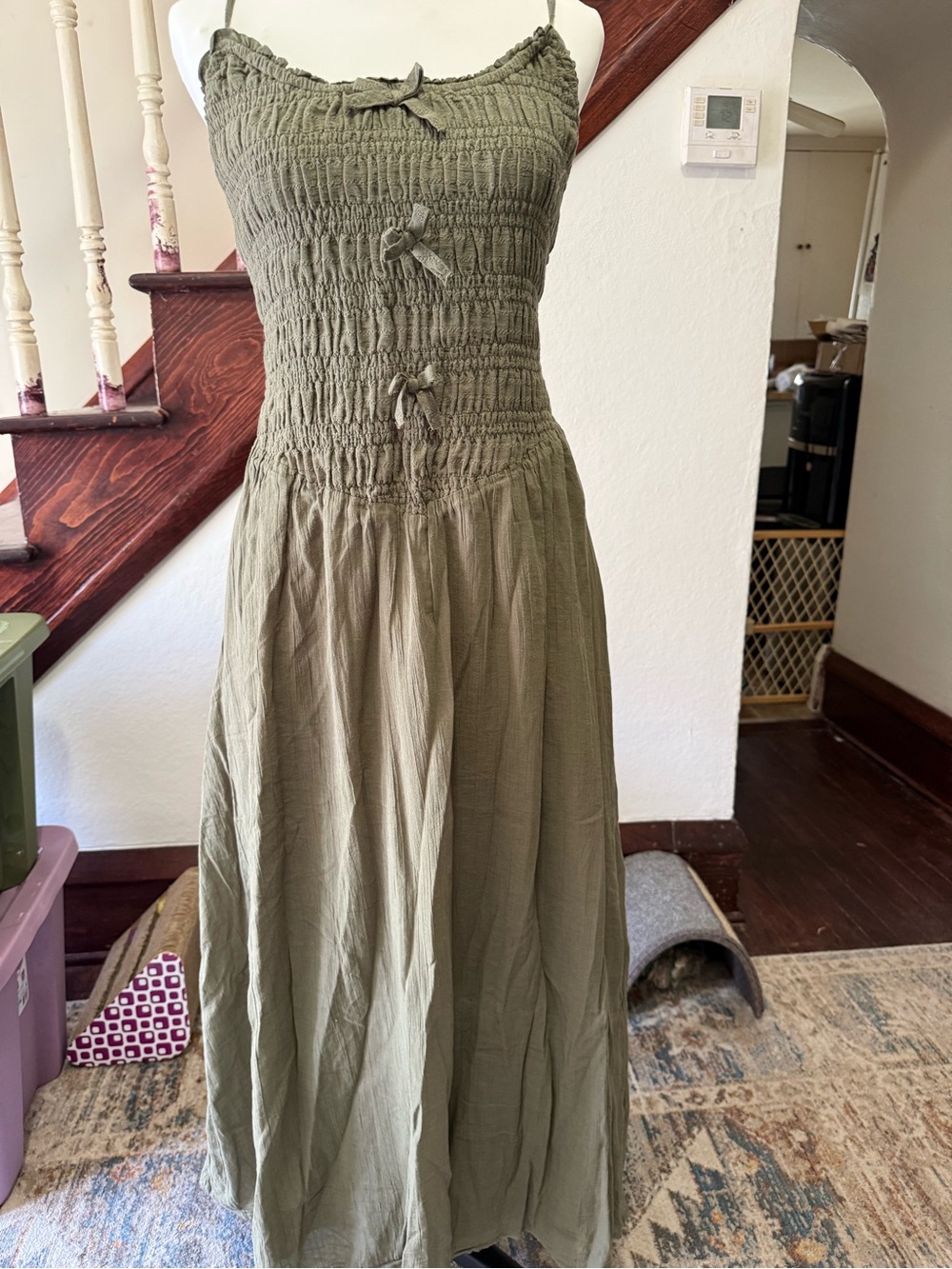 American Eagle Outfitters Olive Smocked Maxi Dress